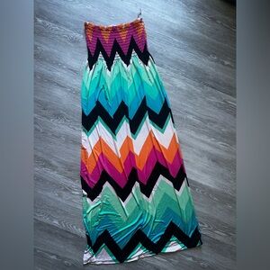 Modern Vintage Multicolor Chevron Maxi Skirt - Teal, Orange, Pink, Black
